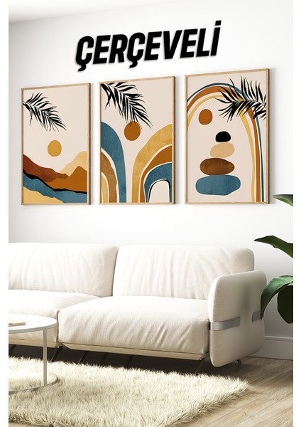 🌿 Doğal Tonlarda Modern Soyut 3'lü Çerçeveli Tablo Seti – Mdf Zeminli, Ahşap Çerçeveli 🌿 CRV1177 23 x 32