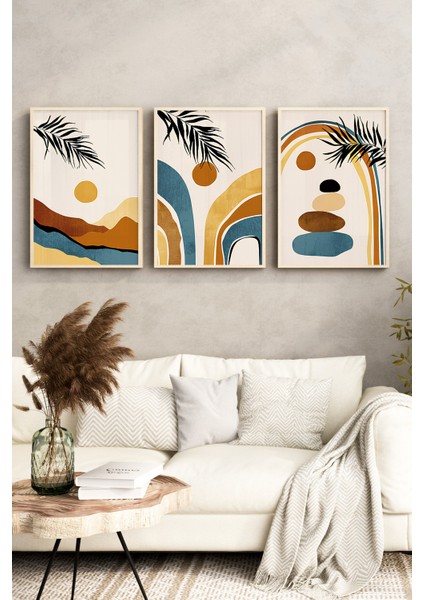 🌿 Doğal Tonlarda Modern Soyut 3'lü Çerçeveli Tablo Seti – Mdf Zeminli, Ahşap Çerçeveli 🌿 CRV1177 23 x 32 fırsatları