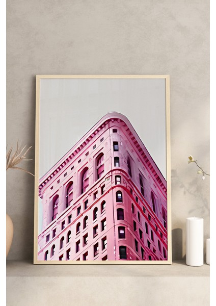 🌆 Pembe Tonlarda Retro Şehir Manzaralı 3’lü Çerçeveli Tablo Seti (3 Ebat Seçeneğiyle) 🌆 CRV1175 23 x 32 modelleri