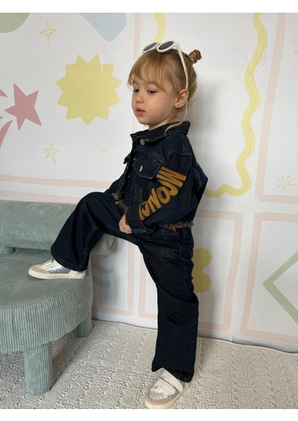 Kız Çocuk Denim Kumaş Ceket Jean Alt Üst Takım