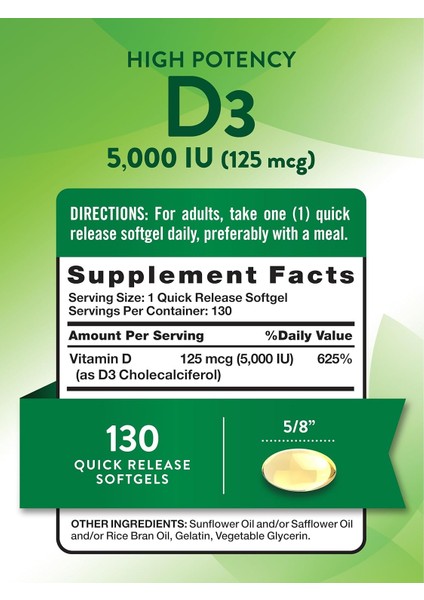 Vitamin D3 2000 Iu 130 Softgels fiyatları