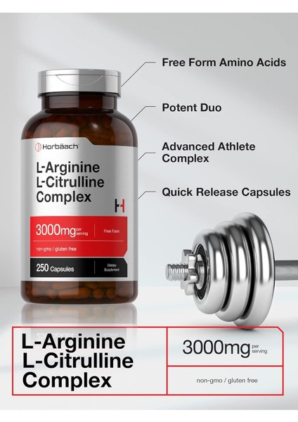 L-Arginine(Arjinin) L-Citrulline(Sitrulin) Complex | 3000MG | 250 Caps fiyatları