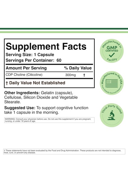Cdp Choline (Citicoline) Pharmaceutical Grade Third Party Tested 60 Caps fiyatları