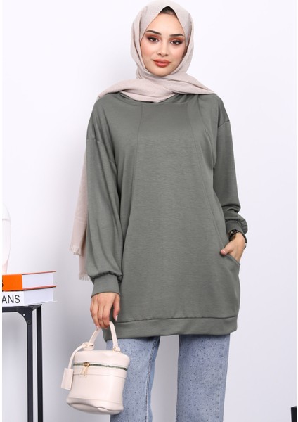 Haki Kapşonlu Çift Cepli Sweat modelleri