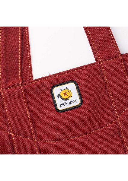 Bordo Rakun Desenli Canvas Kumaş Omuz Çantası