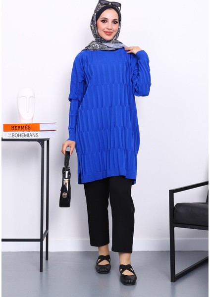 Saks Mavi Soğuk İplik Merserize Triko Tunik fiyatları