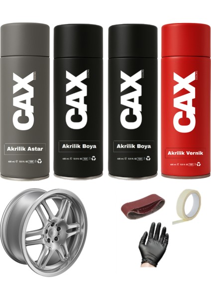 Gümüş Gri Araba Jant Sprey Akrilik Özel Yapım Sprey Boya Seti 400 ml Bant-Zımpara-Eldiven