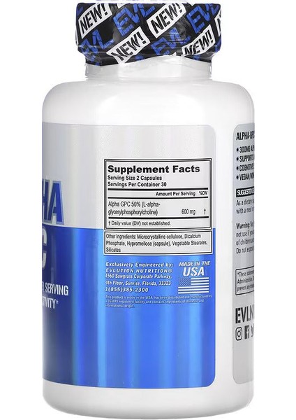 Evlution Nutrition Alpha Gpc Brain Supports Mental Activity And Cognitive 60 Veggie Caps fiyatları