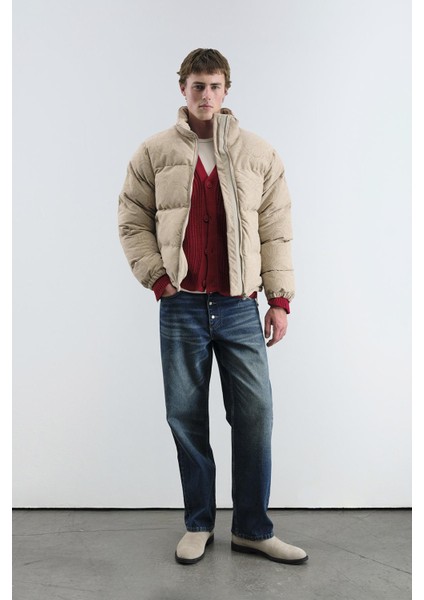 Desenli Süet Şişme Bej Mont fiyatları