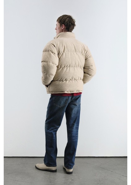 Desenli Süet Şişme Bej Mont modelleri