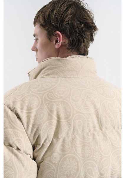 Desenli Süet Şişme Bej Mont fırsatları