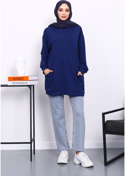 Lacivert Kapşonlu Çift Cepli Sweat fiyatları