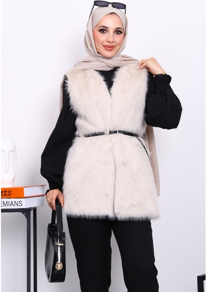 Taş Kemerli Astarlı Kürk Yelek