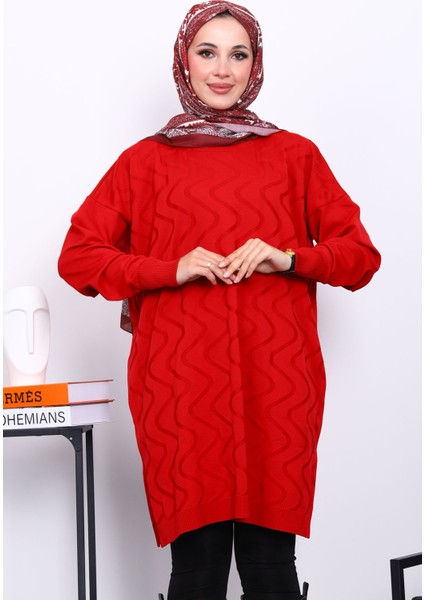 Kırmızı Soğuk İplik Merserize Triko Tunik