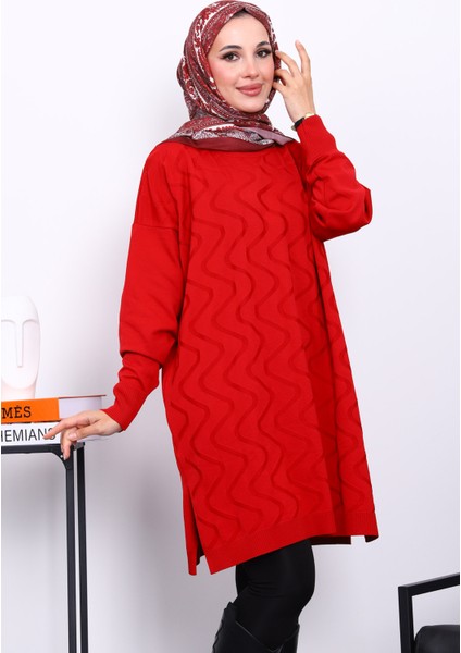 Kırmızı Soğuk İplik Merserize Triko Tunik modelleri