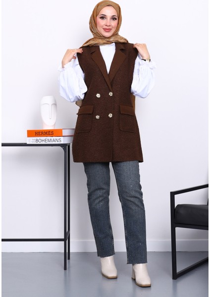 Kahverengi Düğmeli Buklet Yelek fiyatları