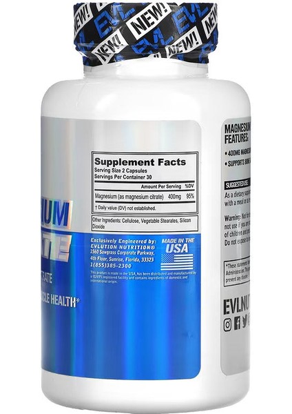 Evlution Nutrition, Magnesium(Magnezyum ) Citrate, 400 Mg, 60 Vegetarian Caps modelleri