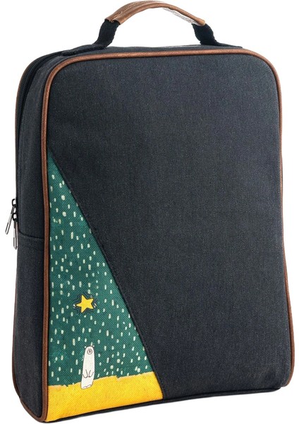 Siyah Kutup Ayısı Desenli Üçgen Laptop & Sırt Çantası