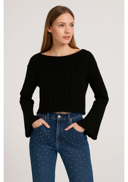 Fitilli Ajurlu Triko Kadın Kazak