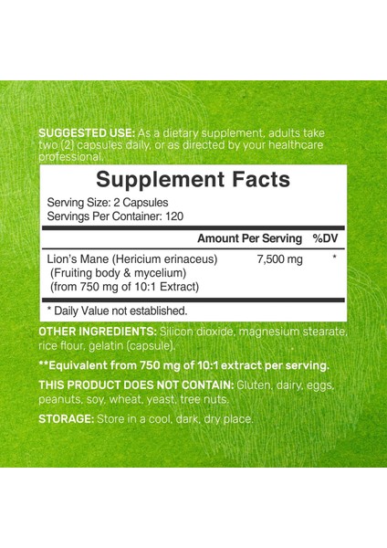 Lions Mane Mushroom Supplement, 7500MG Per Serving 240 Capsules modelleri