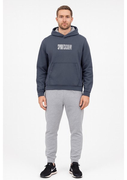 Erkek Academy Normal Kesim Kapüşonlu Cepli Üç Iplik Şardonsuz Baskılı Pamuk Sweatshirt