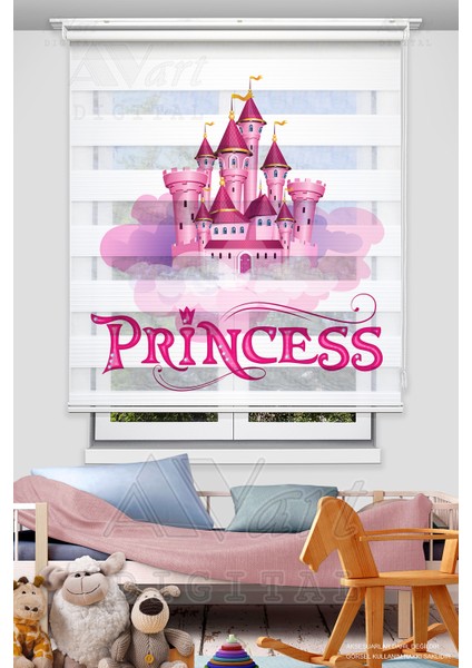 Prensesin Şatosu Çocuk Odası Perdesi - Dijital Baskılı Zebra Stor Perde