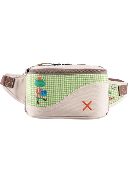 Krem Rengi Kurbağa Desenli Kanvas Unisex Göğüs ve Bel Çantası