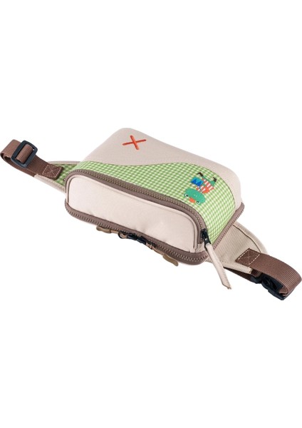 Krem Rengi Kurbağa Desenli Kanvas Unisex Göğüs ve Bel Çantası