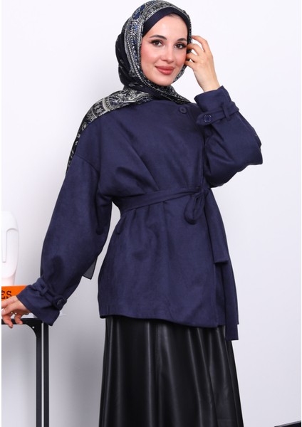Lacivert Kol Apoletli Astarlı Süet Ceket modelleri