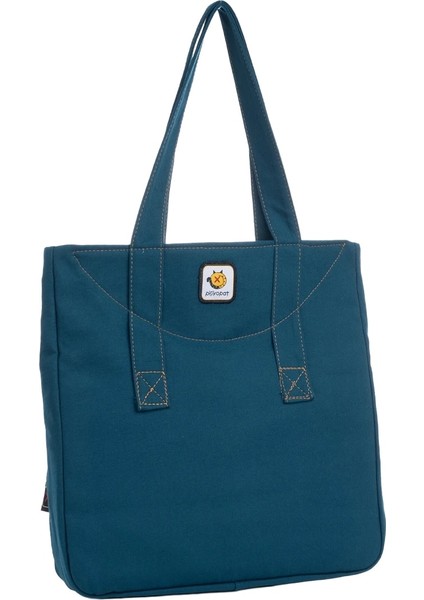 Petrol Mavisi Fil Desenli Canvas Kumaş Omuz Çantası