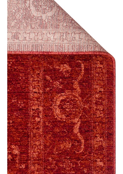 SHR 03 RED - SHIRAZ - Vintage Eskitme Desenli Modern Yumuşak Dokulu Makine Halısı - RED - 80*300