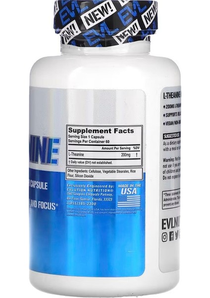Evlution Theanine Focus Relaxation Nootropic Mood Support 200 Mg 60 Caps fiyatları