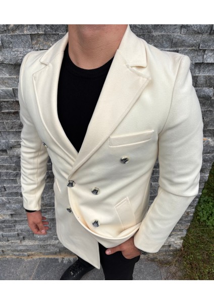 Erkek Kruvaze Slim Fit Kaşe Kaban