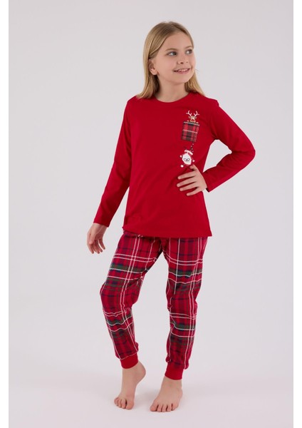 Garson Kız Çocuk Aile %100 Pamuklu 4 Mesim New Year Uzun Kollu Pijama Takım indirimleri