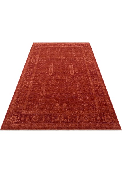 Shiraz SHR 03 Kırmızı - Vintage Eskitme Desenli Yumuşak Dokulu Modern Makine Halısı fırsatları