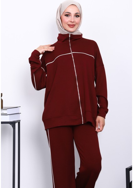 Bordo Çift Cepli Fermuarlı Biyeli Takım modelleri