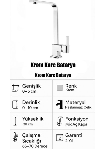 Kare Mutfak Eviye Bataryası Sıcak Soğuk Girişli - 2 Yıl Garantili indirimleri