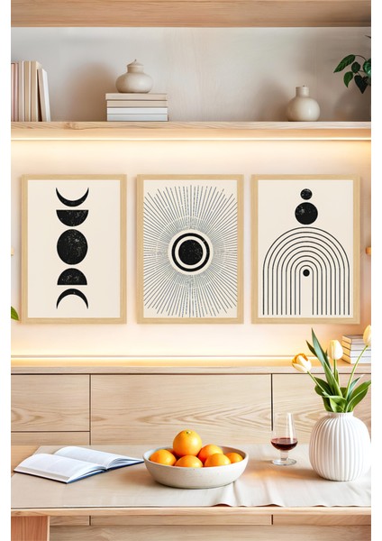 🌙 Güneş, Ay ve Geometrik Enerji Temalı 3’lü Çerçeve Görünümlü Tablo Seti🌟 CRVS1161 13 x 17