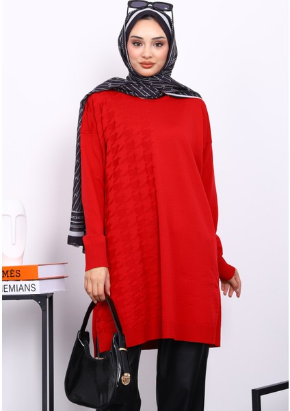 Kırmızı Soğuk İplik Merserize Triko Tunik