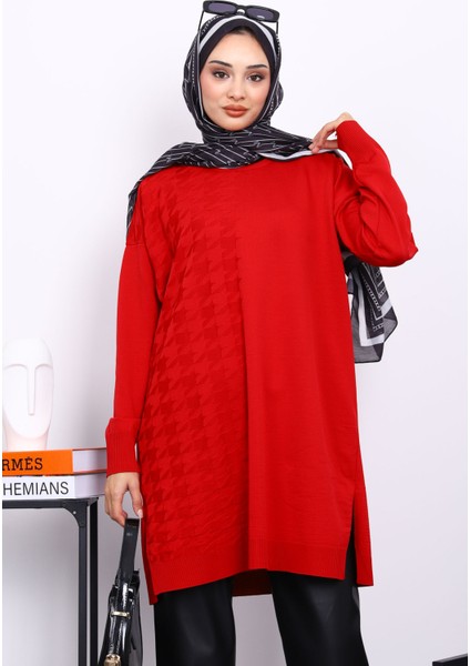 Kırmızı Soğuk İplik Merserize Triko Tunik modelleri