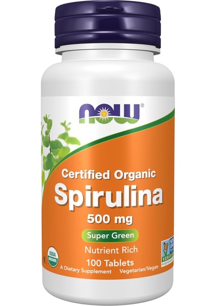 Now Organic Spirulina 500 Mg With Vitamins Minerals And Gla Gamma-Linolenic Acid 100 Tablet