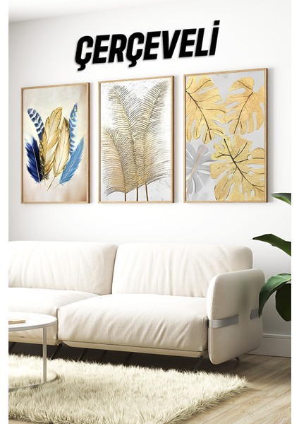 🌿 Doğanın Ferahlığı Evinizde: Yeşil Yaprak Temalı 3’lü Çerçeveli Tablo Seti 🌿 CRV1172 23 x 32