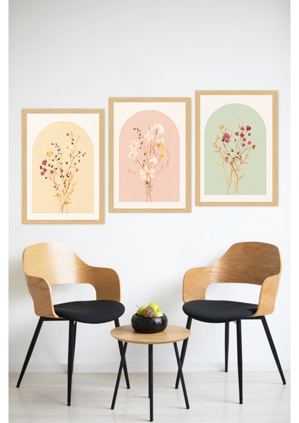 🌸 Pastel Renkli Çiçek Desenli 3’lü Çerçeve Görünümlü Tablo Seti 🌸 CRVS1162 13 x 17 modelleri
