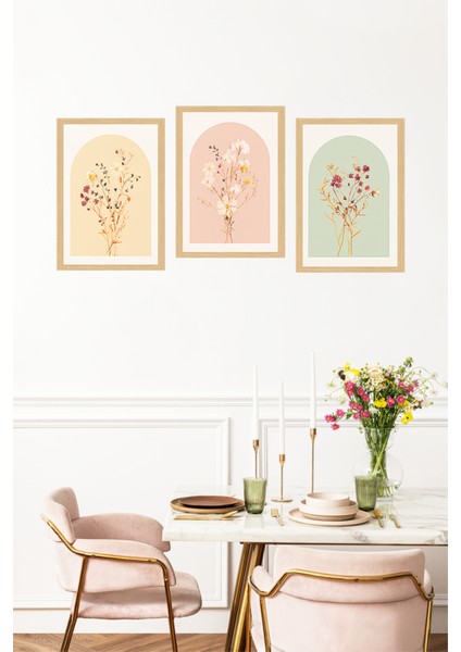 🌸 Pastel Renkli Çiçek Desenli 3’lü Çerçeve Görünümlü Tablo Seti 🌸 CRVS1162 13 x 17 fırsatları
