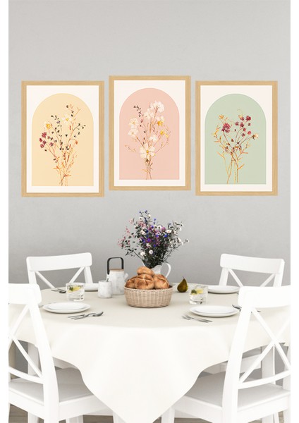 🌸 Pastel Renkli Çiçek Desenli 3’lü Çerçeve Görünümlü Tablo Seti 🌸 CRVS1162 13 x 17 indirimleri