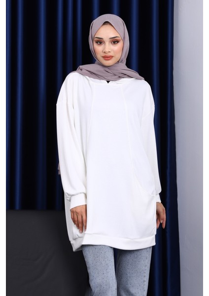 Ekru Kapşonlu Çift Cepli Sweat fiyatları