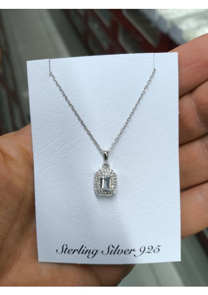 925 Ayar Gümüş Baget Taşlı Kadın Kolye