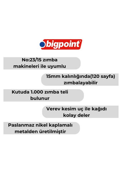 Zımba Teli No: 23/15, 1000 Adet, 10 Adet Kutu, 140 Sayfa modelleri