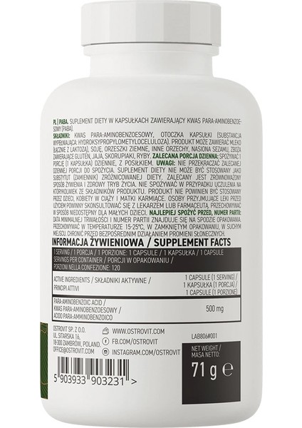 Paba Folik Asidin Öncüsü 500 Mg 120 Caps fiyatları