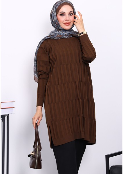 Kahverengi Soğuk İplik Merserize Triko Tunik
